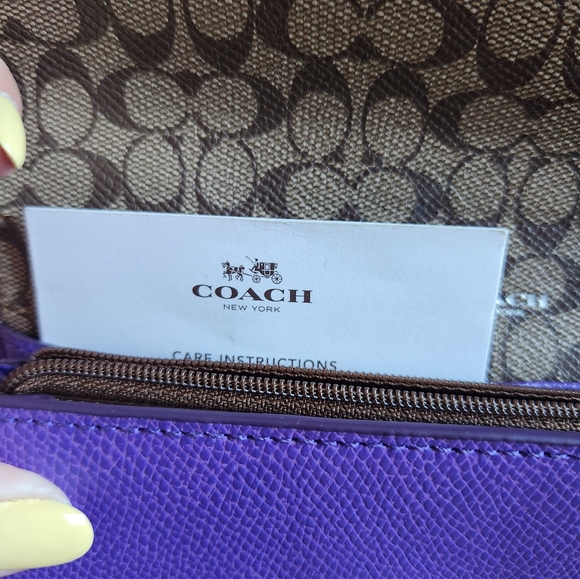 Coach 52628 Pop Slip Metallic Purple Iris Crossgrain Leather Envelope Wallet - Picture 7 of 13